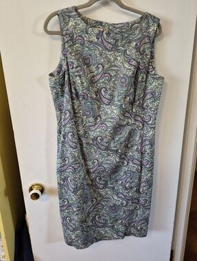 Talbots Paisley Sheath Dress in Teal and Purple, 16P